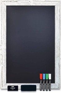 Better Office Products Magnetic Wall Chalkboard, X Large Size 20 x 30, Rustic Wood Frame, Chalkboard Sign, VerticalHorizontal Wall Mount, Includes 4 Chalk Markers  Chalk and Eraser,(Whitewash)