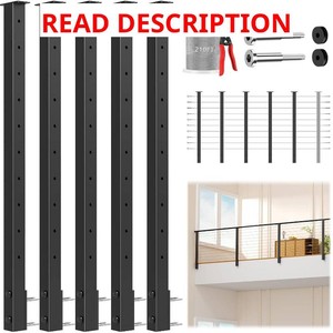 $280 5 Pack Complete Set Side Mount Cable Railing Post Kits 36, Space-Saving Fascia Mount Level Post Railing System Includes 5 Pack Side Mount Posts, 210FT Cable, 20 Cable Tensioner (No Handrail)
