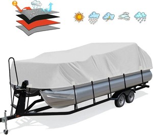 $140 Solim 19-21FT Pontoon Boat Cover, 1200D Heavy Duty Waterproof, UV Resistant  Marine Grade Oxford Fabric, Tear Resistant, Double Stitching, Elastic Hem, Adjustable Tie-down Straps, Fits Up to 8 Ft Beam