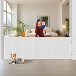 Miumoon 150 inch Reinforced Retractable Baby Gates 42 inch Tall  Retractable Dog Gate with No Crawl Through Reinforced Strip, 12 FT Extra Wide Retractable Gate for IndoorOutdoor