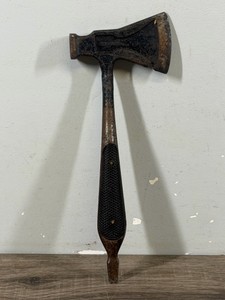 Vintage German D.G.M. No. 5664-87 multi-tool hatchet. It is an all-in-one survival or camp tool. It was originally made in Germany during the 1930s and World War II era