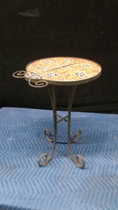 Ladybug mosaic patio table with metal base