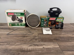 Coleman Black Cat Portable Catalytic Space Heater & Coleman Rechargeable Pump