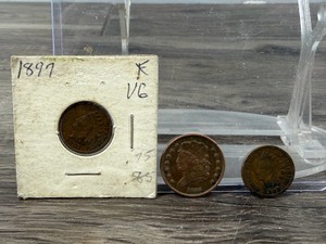 1893 & 1897 Indian Head Pennies & 1832 United States Large One Cent Coin