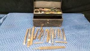 Metal tool box with tools