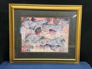 Very Large mixed-media art picture featuring cheetahs by American artist Susan Hartenhoff
