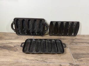 3 - Vintage Cast Iron Cornbread Pans