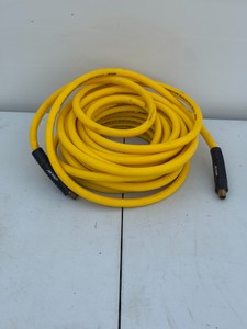 Amflo Ultra Air Hybrid Polymer Air Hose (yellow, with black strain-relief bend restrictors and brass end fittings