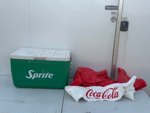 Coleman Sprite Cooler and a Coca Cola Blow Up Blimp