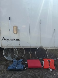 4 - Fishing Nets, 1 Fishing Rod, 2 Life Jackets and 1 Floating Cushioned Seat