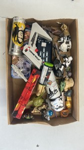 modern Star Wars lot of figures has dispenser, baby Yoda tins
