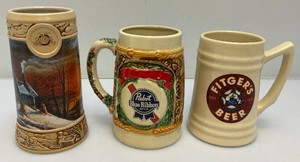Collectible Beer Steins Including PABST BLUE RIBBON And More