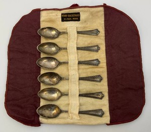 1914 Henry Bockstruck STERLING Silver Spoon Set With Holder 123.26 Grams