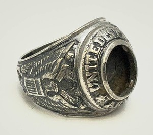 Vintage Solid Pride Brand STERLING Silver United States Army Ring Missing Stone Size 10 Missing Stone 22.19 Grams