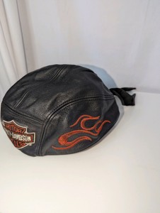 Vintage Harley-Davidson black leather skull cap