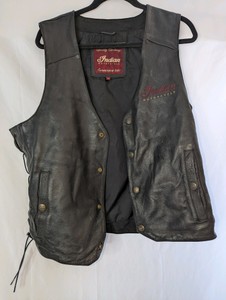 Indian Motorcycle black leather riding vest, size M