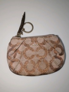 Coach Signature C metallic bronze and beige canvas coin purse