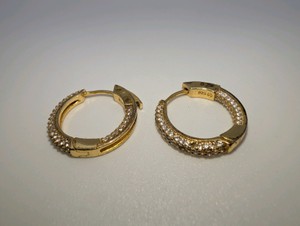 Gold-plated 925 sterling silver pave CZ huggie hoop earrings
