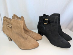 Karen Scott Ivyy Mixed-Media Booties size 10.5 and Anne Klein Aksondra taupe heeled ankle booties size 9.5