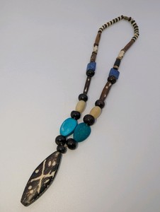 Hand-carved bone and wooden bead necklace