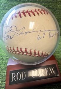 Rod Carew Autograph Inscribed 67 ROY Logo Baseball Inscribed MLB HOF Minnesota Twins Legend 