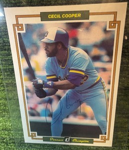 Signed Autographed Cecil Cooper  Milwaukee Brewers 1984 DONRUSS Champion Card 24 JUMBO Card
