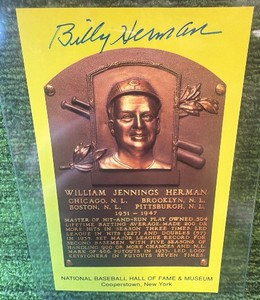 National Baseball Hall of Fame Billy Herman Autographed Plaque Postcard