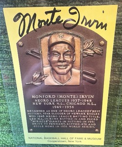 Monte Irvin Baseball Hall of Fame Autographed Plaque Postcard Cooperstown