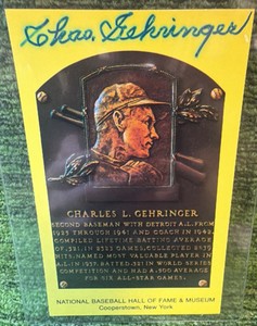 Charles L. Gehringer Hand Signed 4 x 6 Inch Hall of Fame Post Card Cooperstown