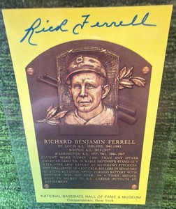 Rick Ferrell Autographed National Baseball HOF Plaque Postcard Boston Red Sox