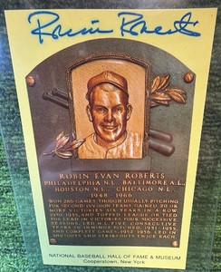 Robin Roberts Autographed National Baseball HOF Plaque Postcard Phillies