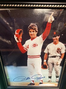 Pete Rose In Person Autograph Record Hit Cincinnati Reds 8x10 Photo in a Frame 12.5 x 10.5 - Nice Piece 