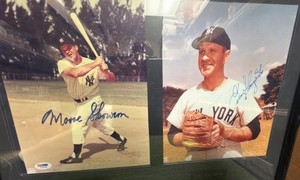 Bill Moose Skowron & Enos Slaughter New York Yankees  2 AUTOGRAPHED Framed 8x10 Photos in 21 x 17 Framed with PSA DNA
