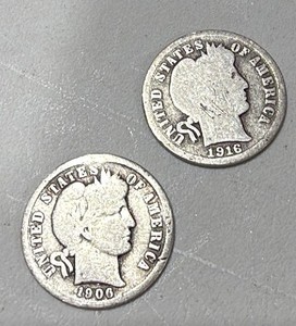 1906 & 1916 Barber Dime