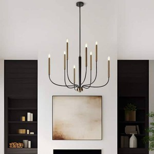 37.4 in. Modern 8-Light Black Chandelier Living Room Ceiling Light with Plated Brass Candle Design for Master Bedroom