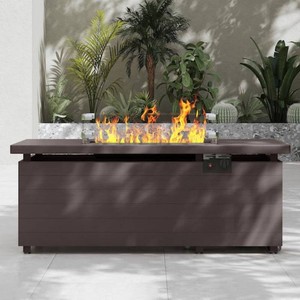 AURA OUTDOOR 51 in. 50,000 BTU Outdoor Propane Fire Pit Table with Glass Wind Guard and Removable Lid, Brown
