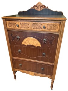 B2- Art Deco Dresser - Mahogany Burl & Veneer Wood