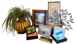 B2-Home Decor Lot - Faux Plants, Artwork & More