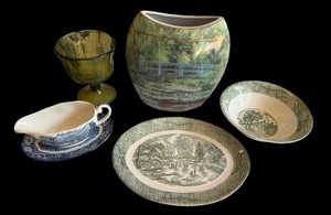 G-Blue & Green Vintage Dishware & Glassware