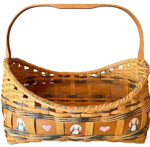 G-Hand Woven Wooden Basket - Painted Bunny & Heart Motifs