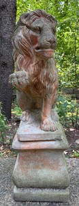 Cast Stone Lion Garden Statue on Pedestal - 12 X 12 X 36 in - #1