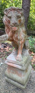 Cast Stone Lion Garden Statue on Pedestal - 12 X 12 X 36 in - #1