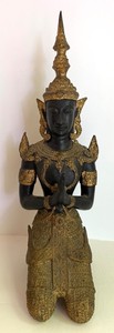 Vintage Thai Teppanom Guardian Angel Sculpture - Gilt Bronze, 13 in