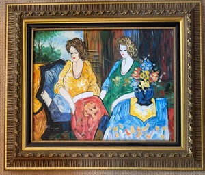 T. Fournier Original Painting - Ornate Framed Women With Flowers