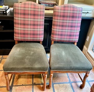 Pair of Carved Wood Upholstered Dining Chairs matches lots #31 and #32