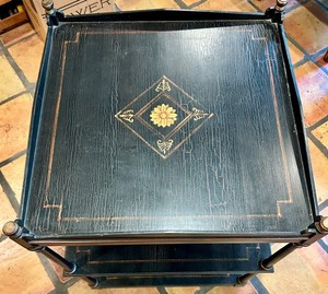 Decorative Black Three-Tier Occasional Table - Floral Motif