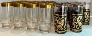 Culver Ltd. Ebony & Gold-Rimmed Drinking Glasses (Lot of 20)