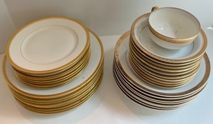 Mixed Lot Gold-Trimmed China Plates, Bowls & Saucers