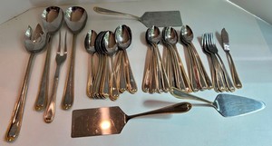Mixed Lot Gold-Trim Flatware & Serving Utensils