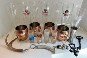 Paulaner Weissbier Glasses, Copper Mugs & Barware Mixed Lot